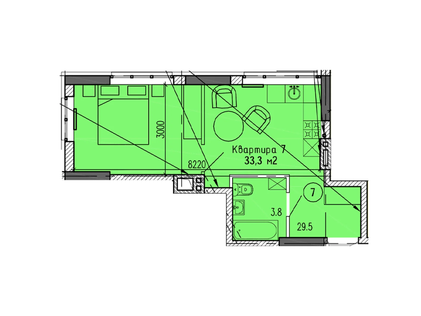 Продается 1-комнатная квартира 33.3 кв. м в Днепре, ул. Мандрыковская, 298