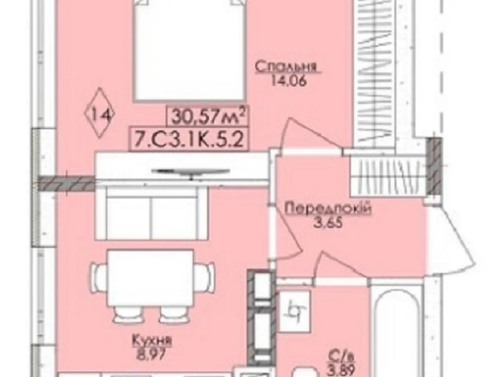 Продается 1-комнатная квартира 30.57 кв. м в Буче, ул. Бориса Гмыри, 3