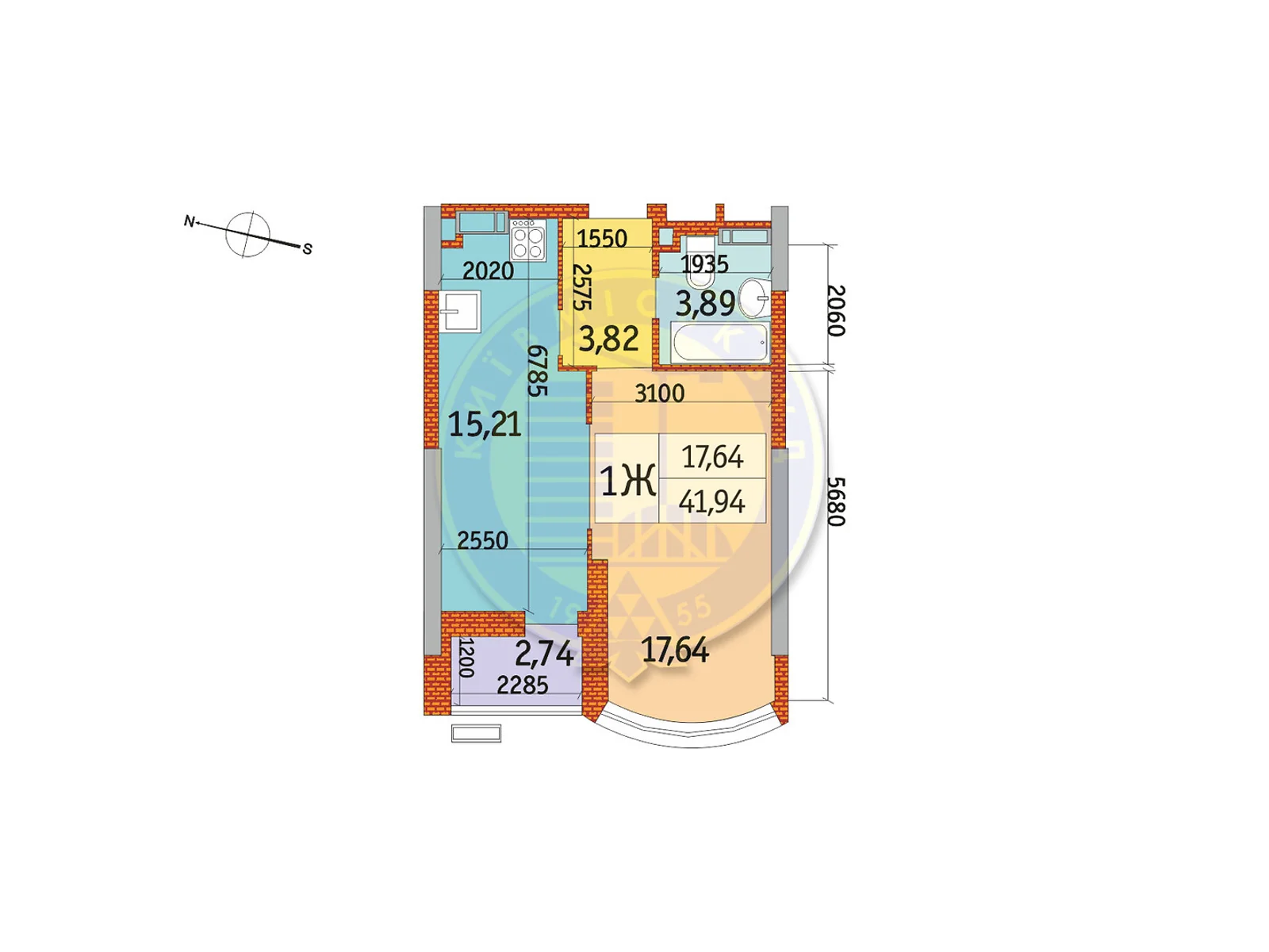 Продается 1-комнатная квартира 41.94 кв. м в Киеве, ул. Евстафия Дашкевича, 20 - фото 1