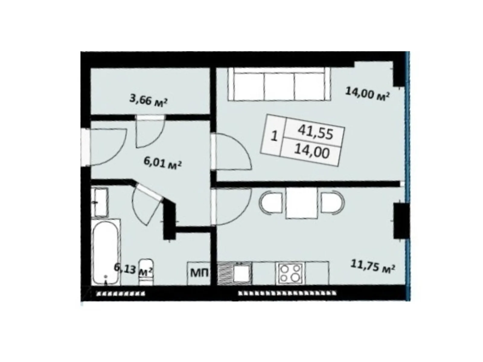 Продается 1-комнатная квартира 41.55 кв. м в Ужгороде, ул. Воссоединения, 19