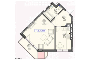 Продается 1-комнатная квартира 48.7 кв. м в Ужгороде, цена: 1495655 грн