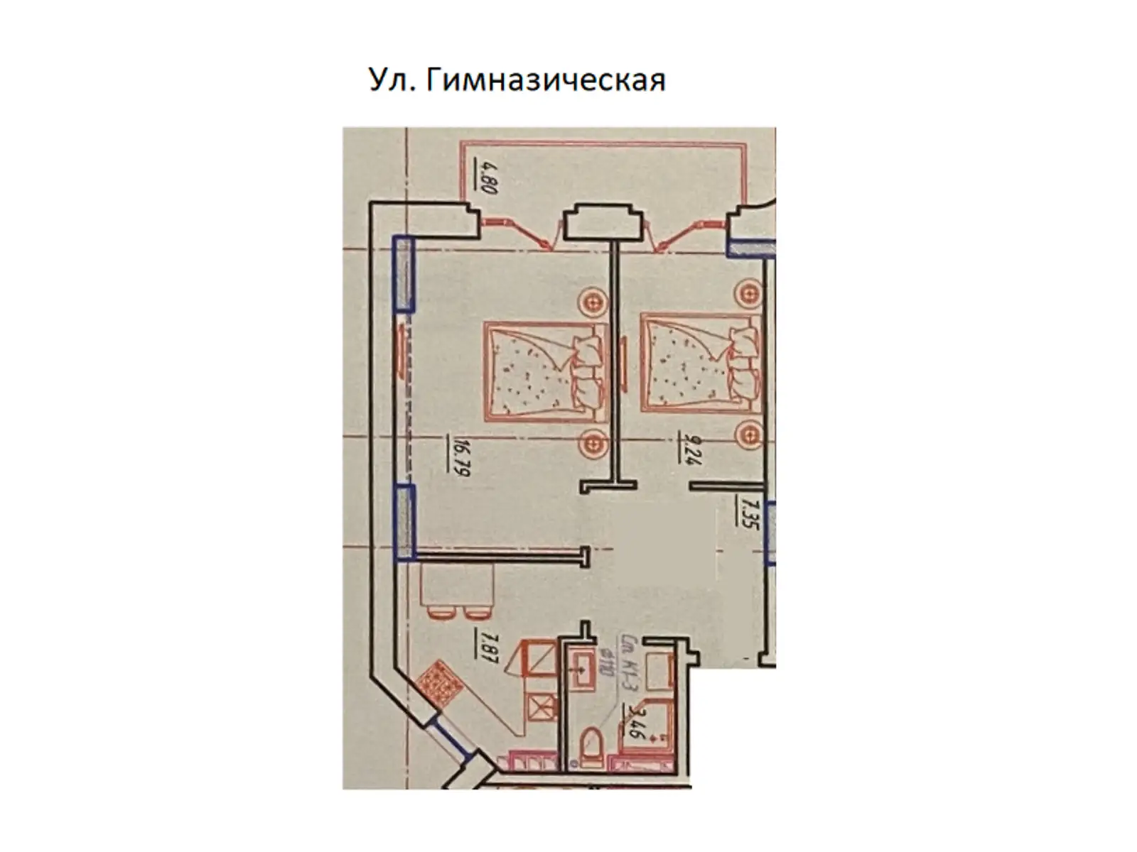 Продається 2-кімнатна квартира 49.68 кв. м у Одесі, вул. Гімназична, 13