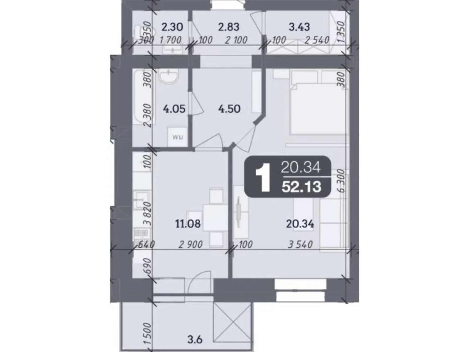 Продается 1-комнатная квартира 52.13 кв. м в Полтаве, цена: 43659 $