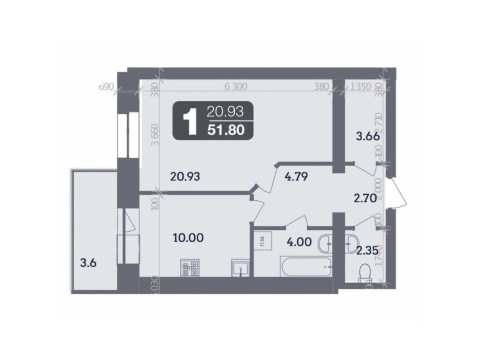 Продается 1-комнатная квартира 51.18 кв. м в Полтаве, цена: 41787 $