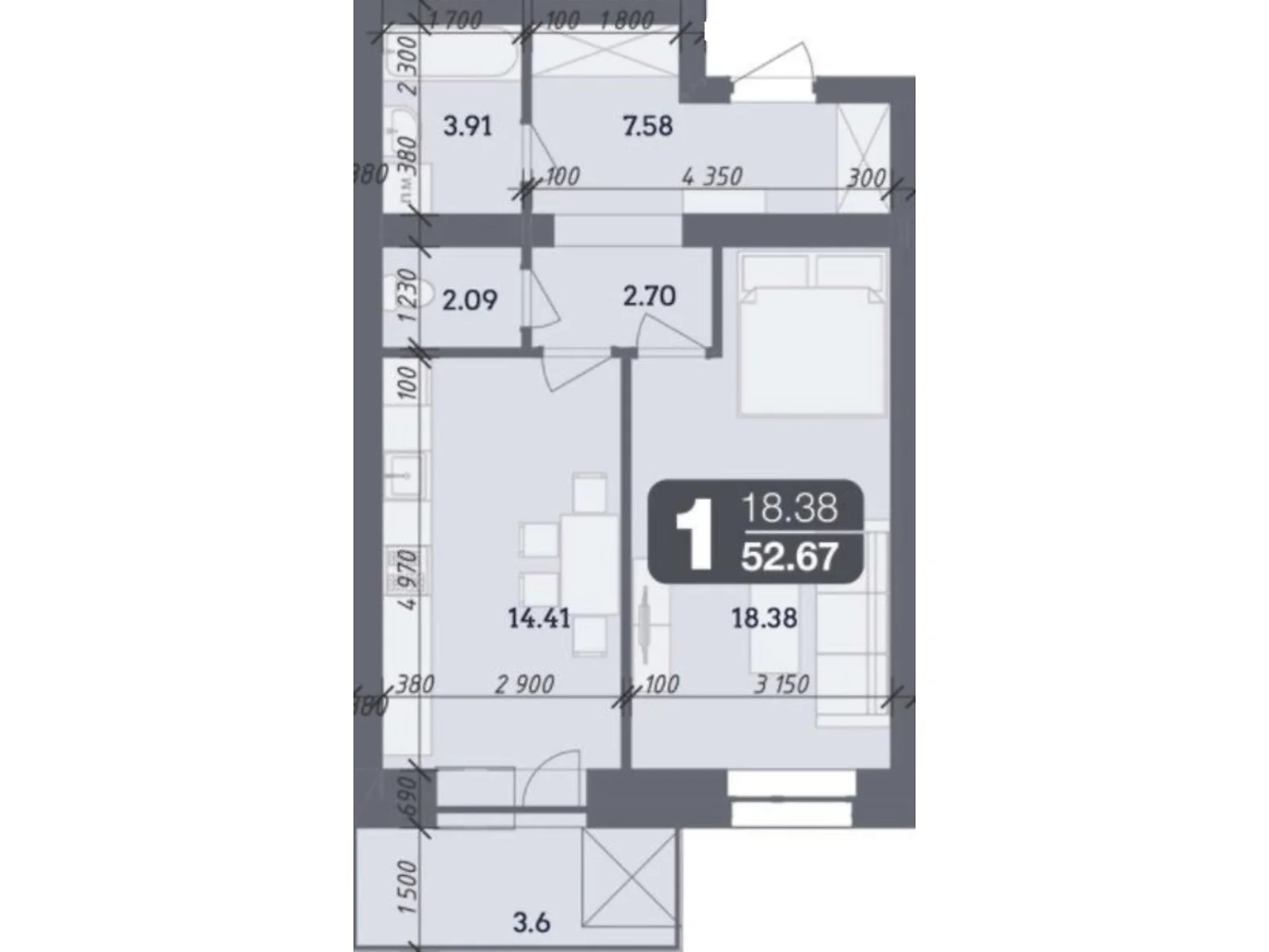 Продается 1-комнатная квартира 52.67 кв. м в Полтаве, цена: 45599 $