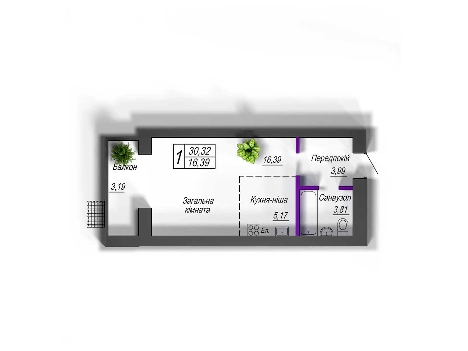 Продается 1-комнатная квартира 30.32 кв. м в Житомире, цена: 23148 $