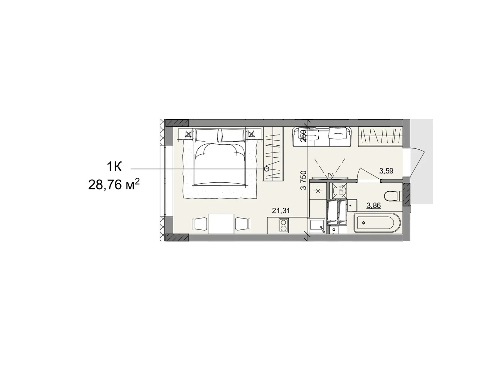 Продается 1-комнатная квартира 28.76 кв. м в Одессе, ул. Академика Сахарова - фото 1