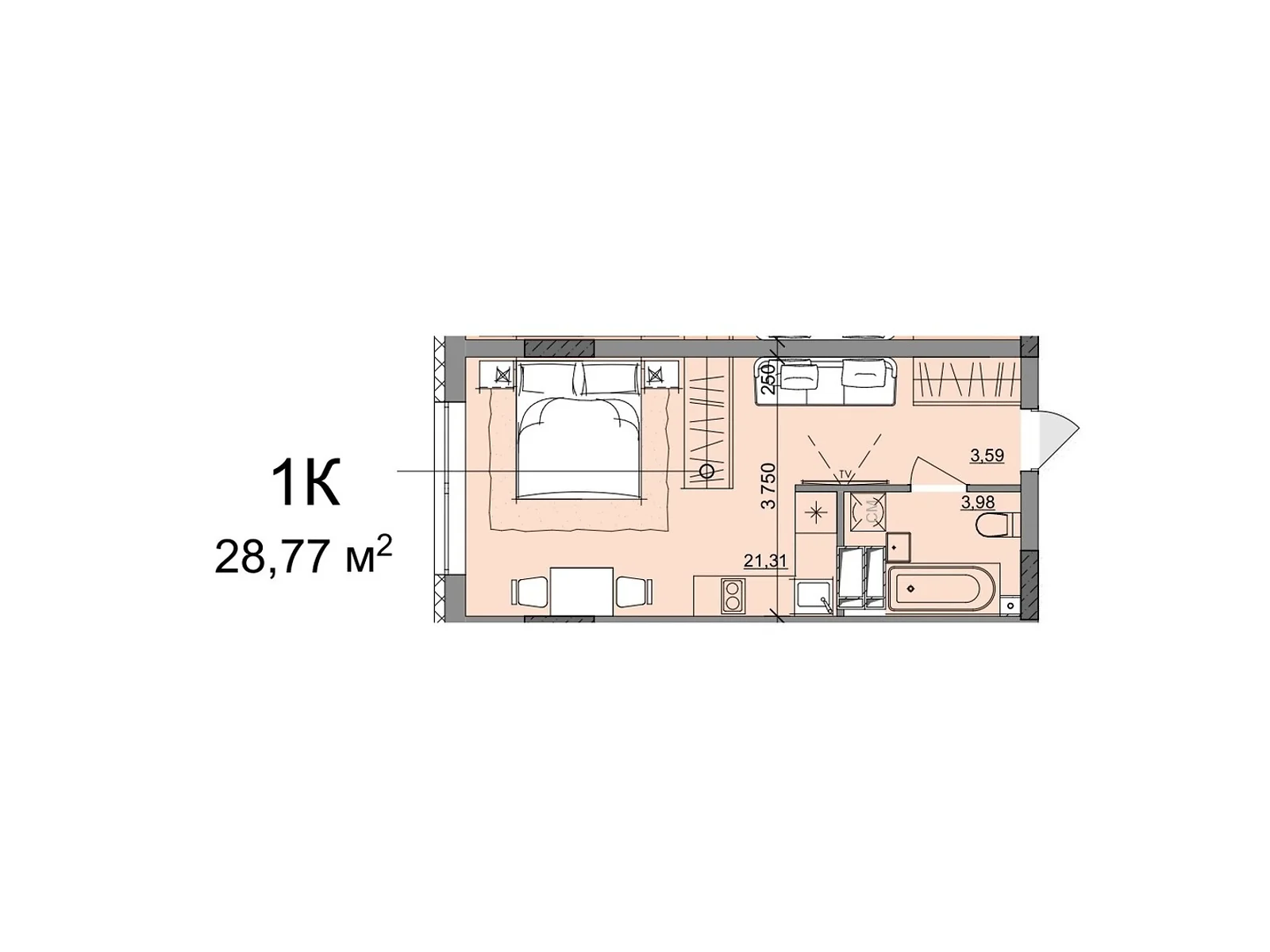 Продается 1-комнатная квартира 28.77 кв. м в Одессе, ул. Академика Сахарова - фото 1