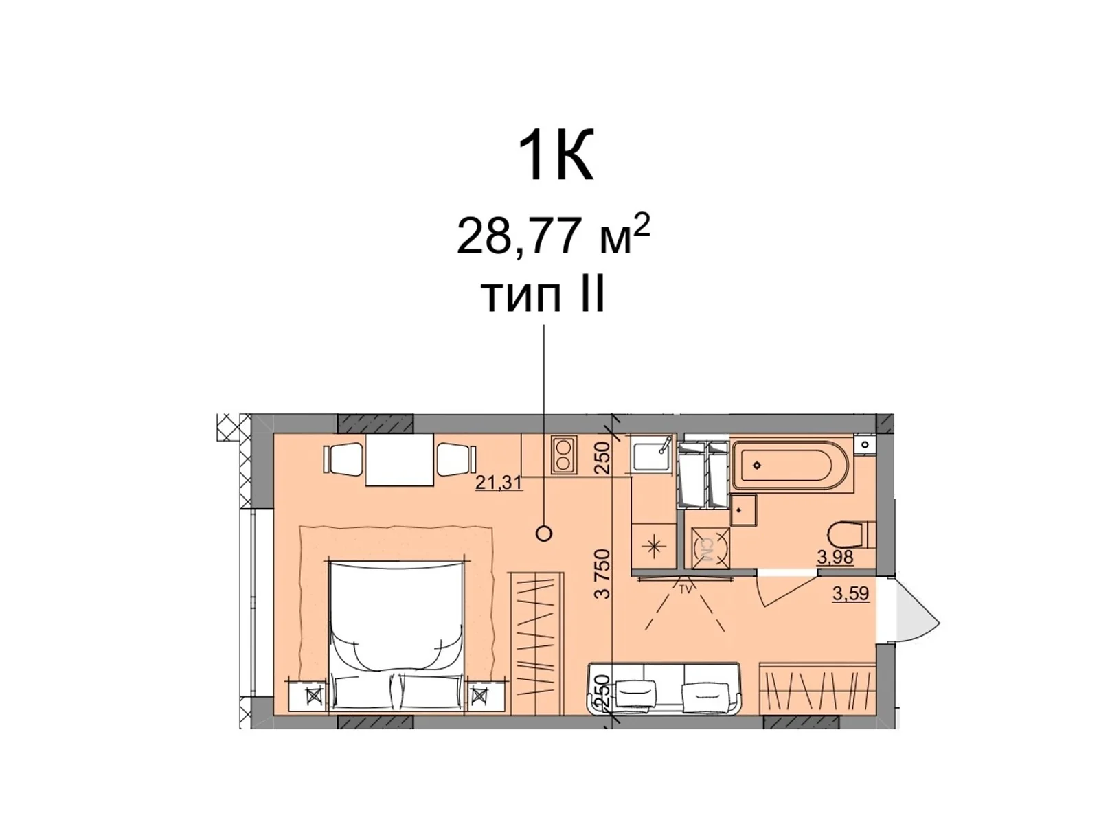 Продается 1-комнатная квартира 28.77 кв. м в Одессе, ул. Академика Сахарова - фото 1