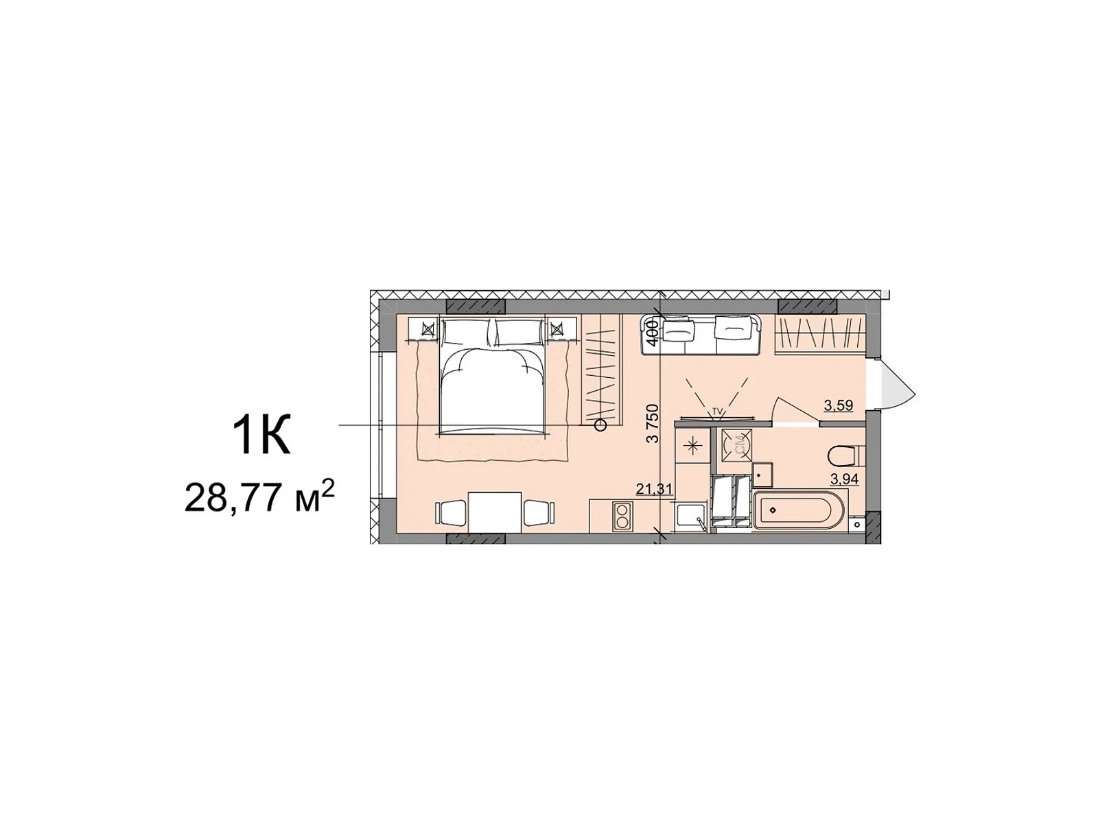 Продается 1-комнатная квартира 28.77 кв. м в Одессе, ул. Академика Сахарова - фото 1