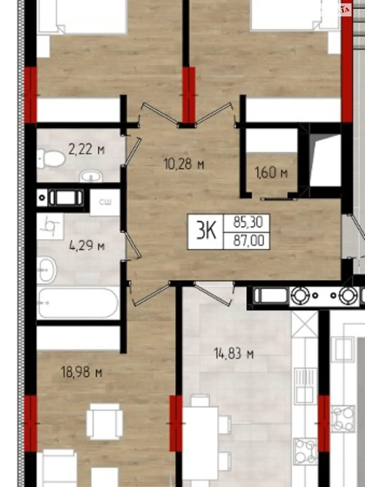 Продается 3-комнатная квартира 87 кв. м в Ивано-Франковске, ул. Ленкавского, 2А - фото 1