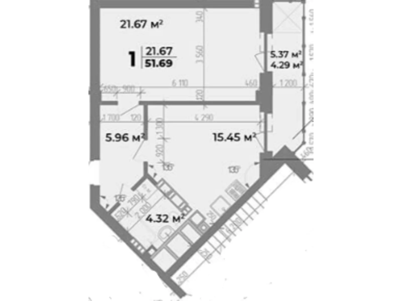 Продається 1-кімнатна квартира 51.69 кв. м у Полтаві, цена: 62106 $