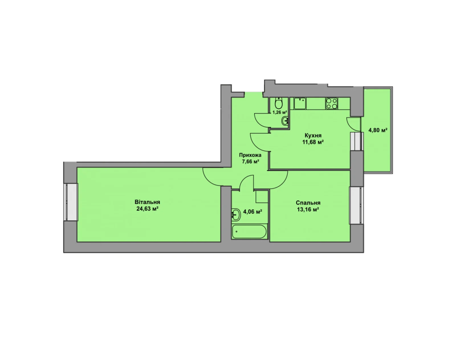 1-комнатная квартира 66.29 кв. м в Тернополе, цена: 44414 $