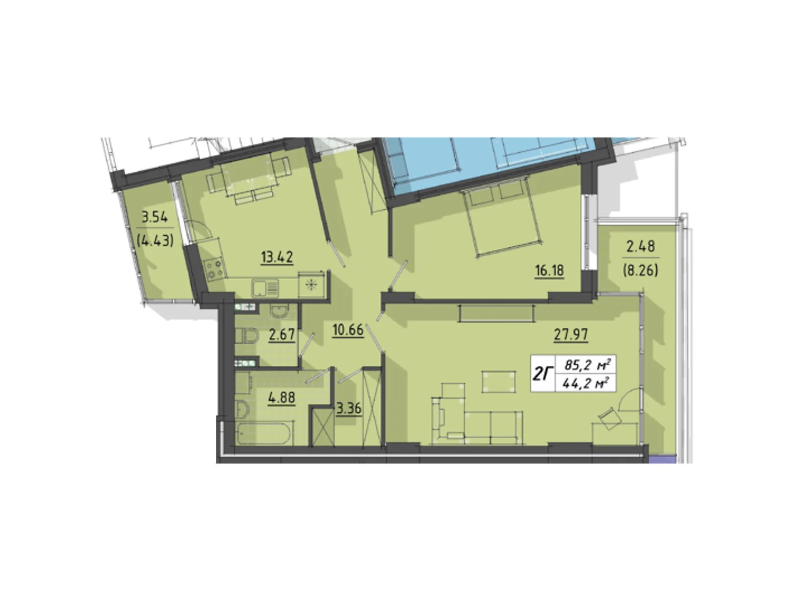 2-кімнатна квартира 85.2 кв. м у Тернополі, цена: 80514 $