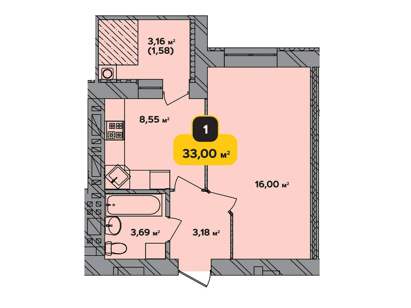 Продается 1-комнатная квартира 33 кв. м в Хмельницком, ул. Институтская, 6/1 -А