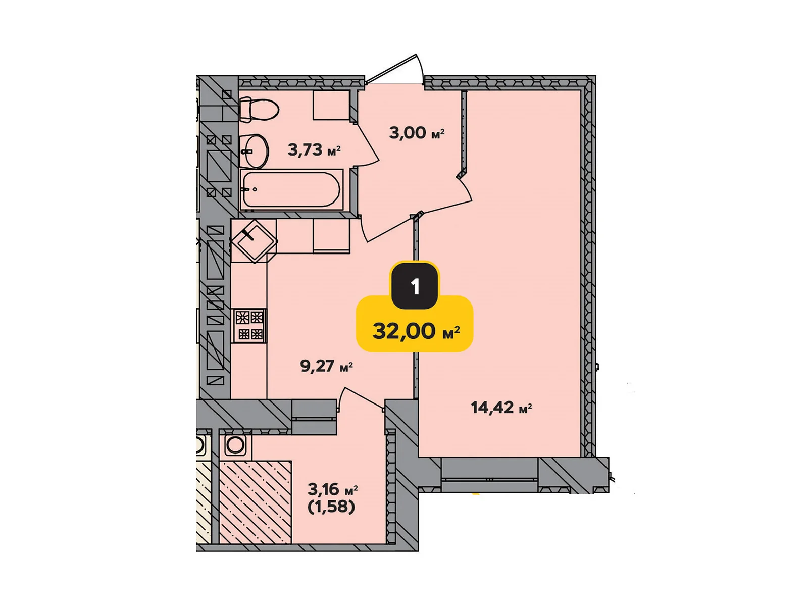 Продается 1-комнатная квартира 32 кв. м в Хмельницком, цена: 21548 $