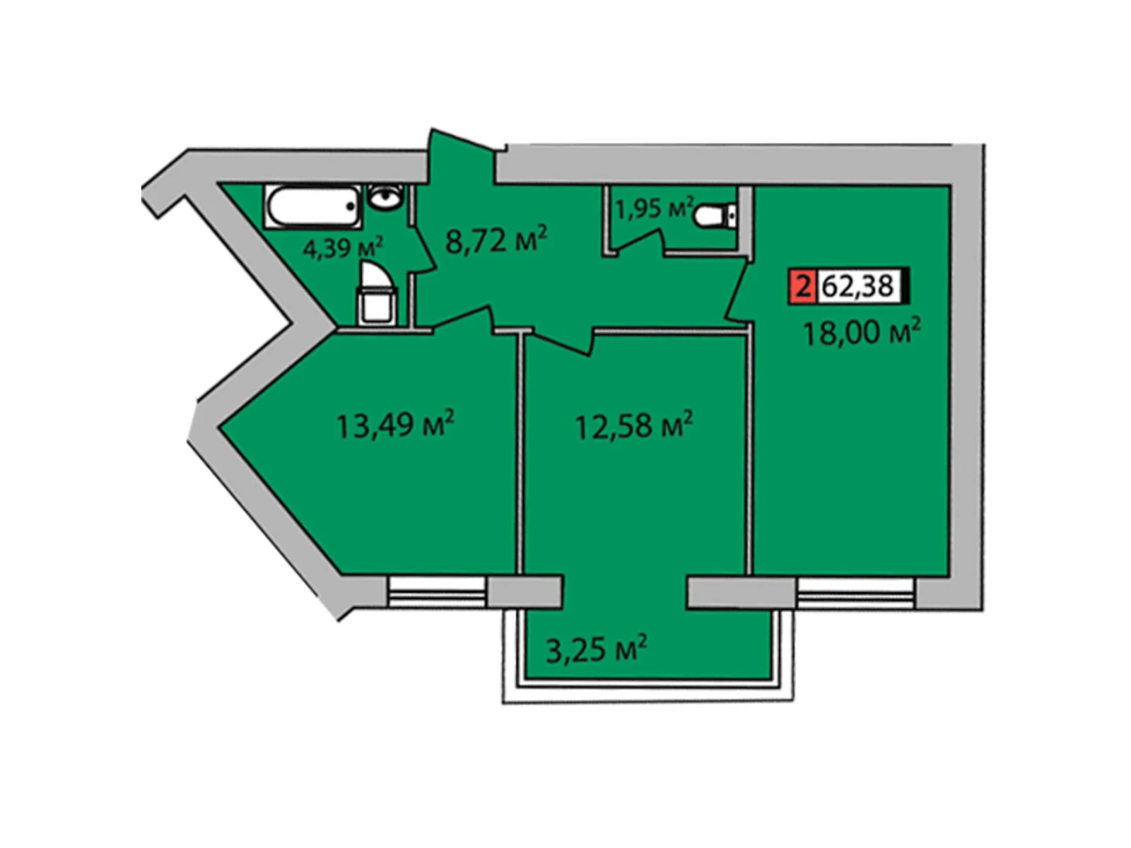 Продается 2-комнатная квартира 62.38 кв. м в Черкассах, цена: 45282 $