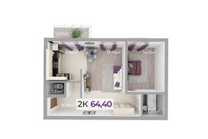 Продается 2-комнатная квартира 64.4 кв. м в Ивано-Франковске, цена: 41216 $