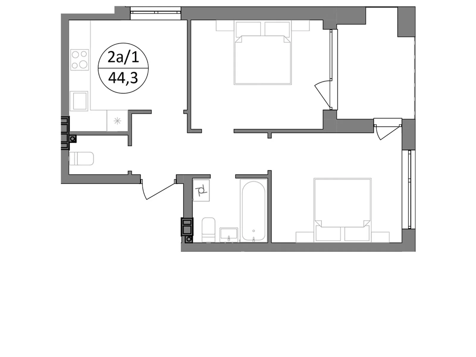 Продается 2-комнатная квартира 44.3 кв. м в Брюховичах, цена: 46247 $