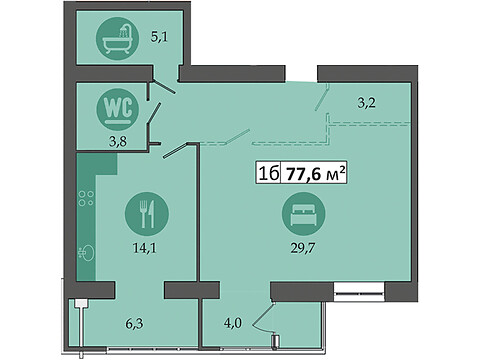 Продается 1-комнатная квартира 77.6 кв. м в Слобожанском, ул. Семейная