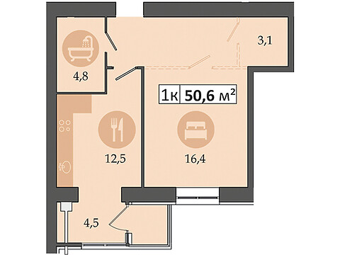 Продается 1-комнатная квартира 50.6 кв. м в Слобожанском, ул. Семейная