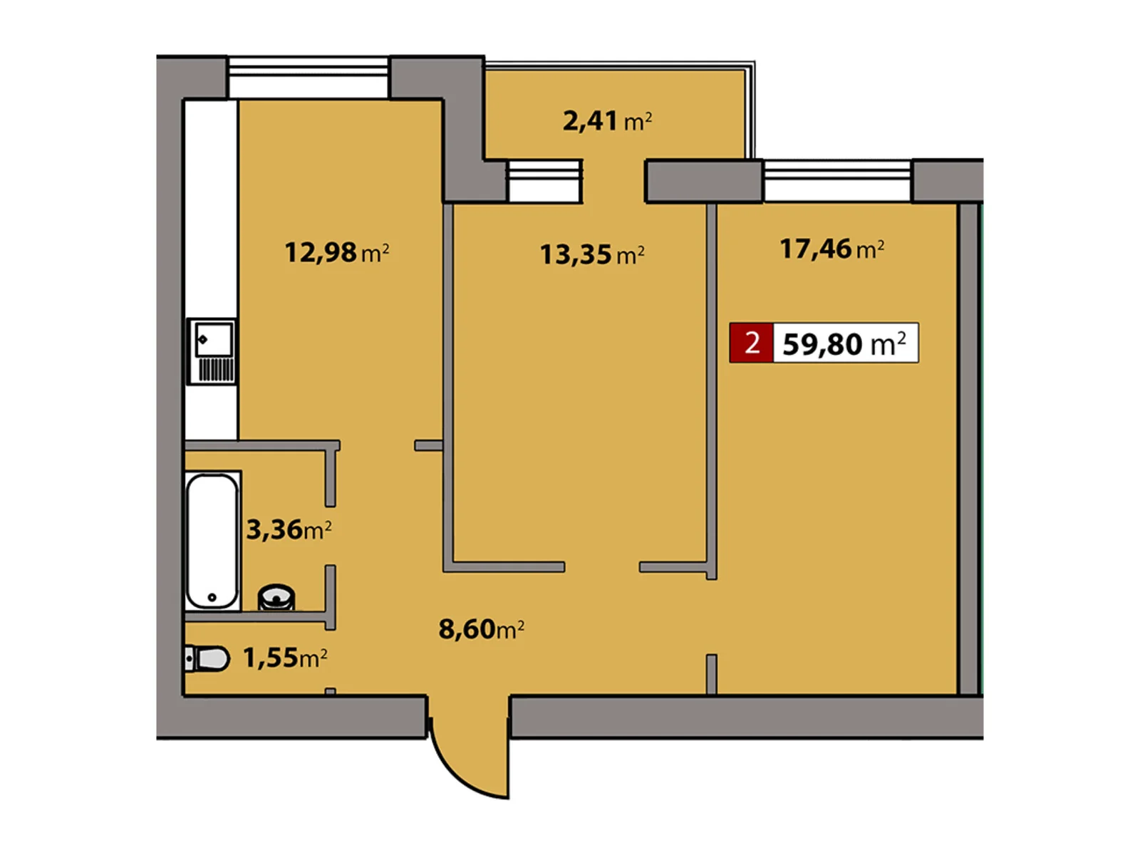 Продается 2-комнатная квартира 59.8 кв. м в Черкассах, цена: 40889 $ - фото 1