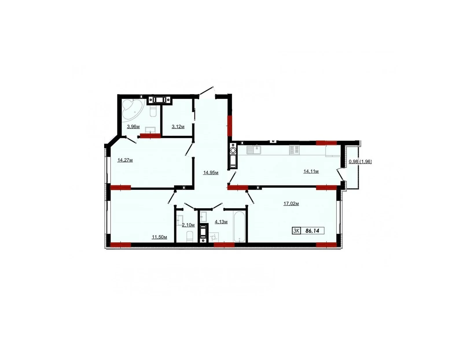 Продается 3-комнатная квартира 93.2 кв. м в Ивано-Франковске, ул. Кобылянской, 20 - фото 1
