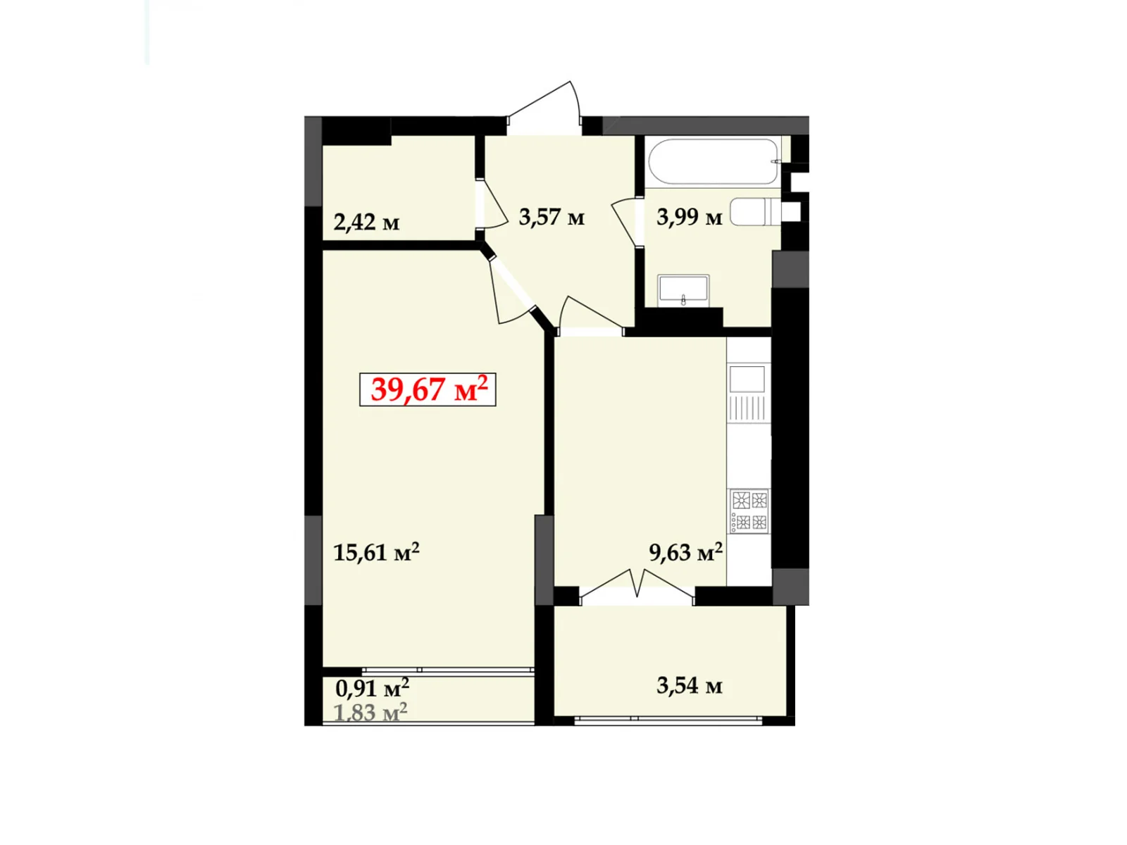 Продается 1-комнатная квартира 39.9 кв. м в Ивано-Франковске, ул. Кобылянской, 20 - фото 1