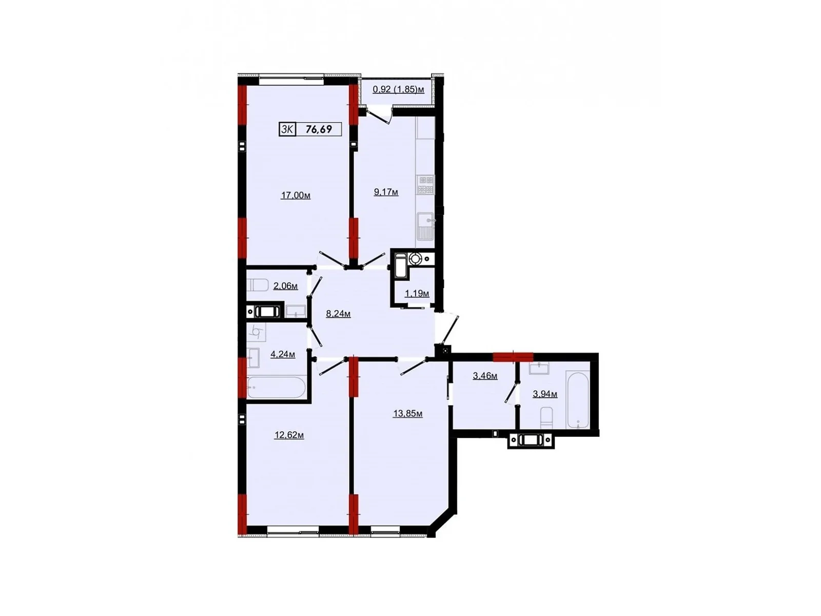 Продается 3-комнатная квартира 81.6 кв. м в Ивано-Франковске, ул. Кобылянской, 20