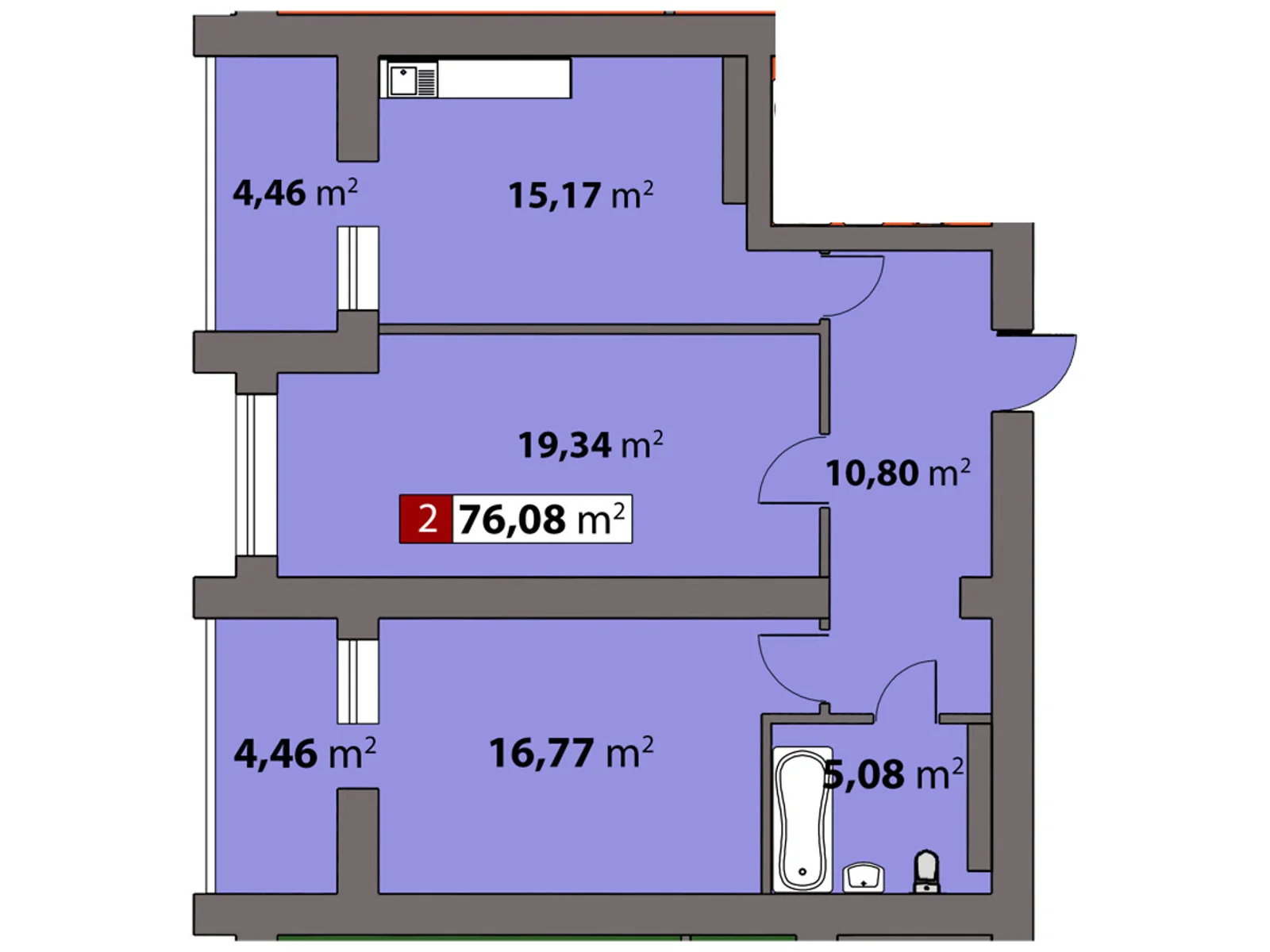 Продается 2-комнатная квартира 76.08 кв. м в Черкассах - фото 1
