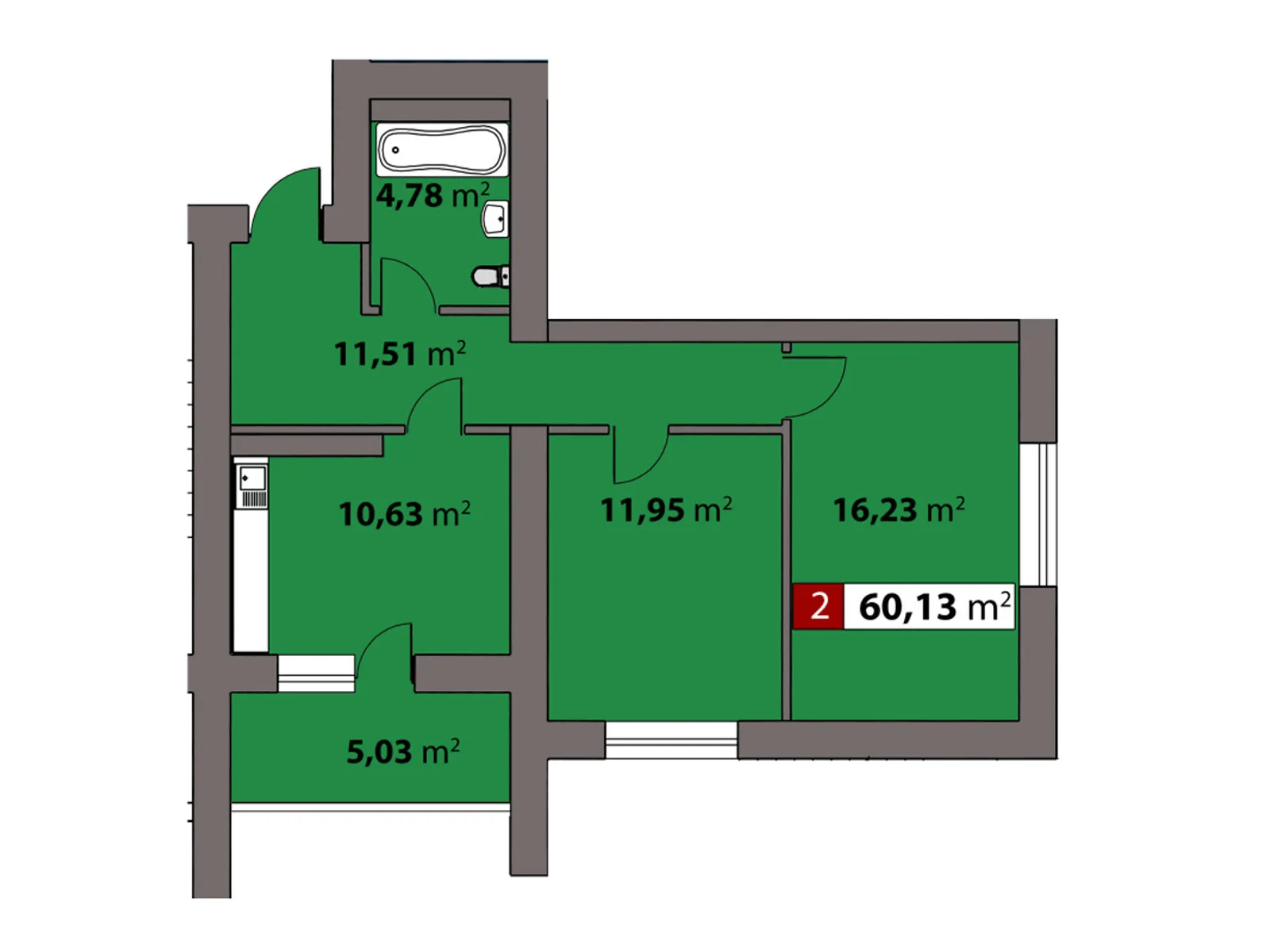 Продается 2-комнатная квартира 60.13 кв. м в Черкассах - фото 1