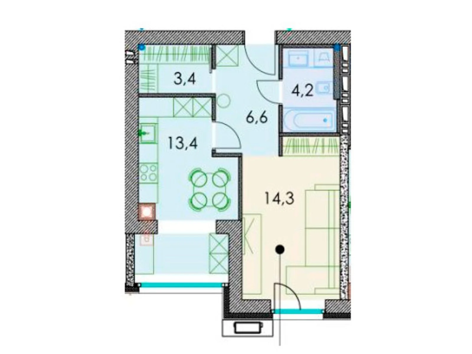 Продается 1-комнатная квартира 43.2 кв. м в Днепре