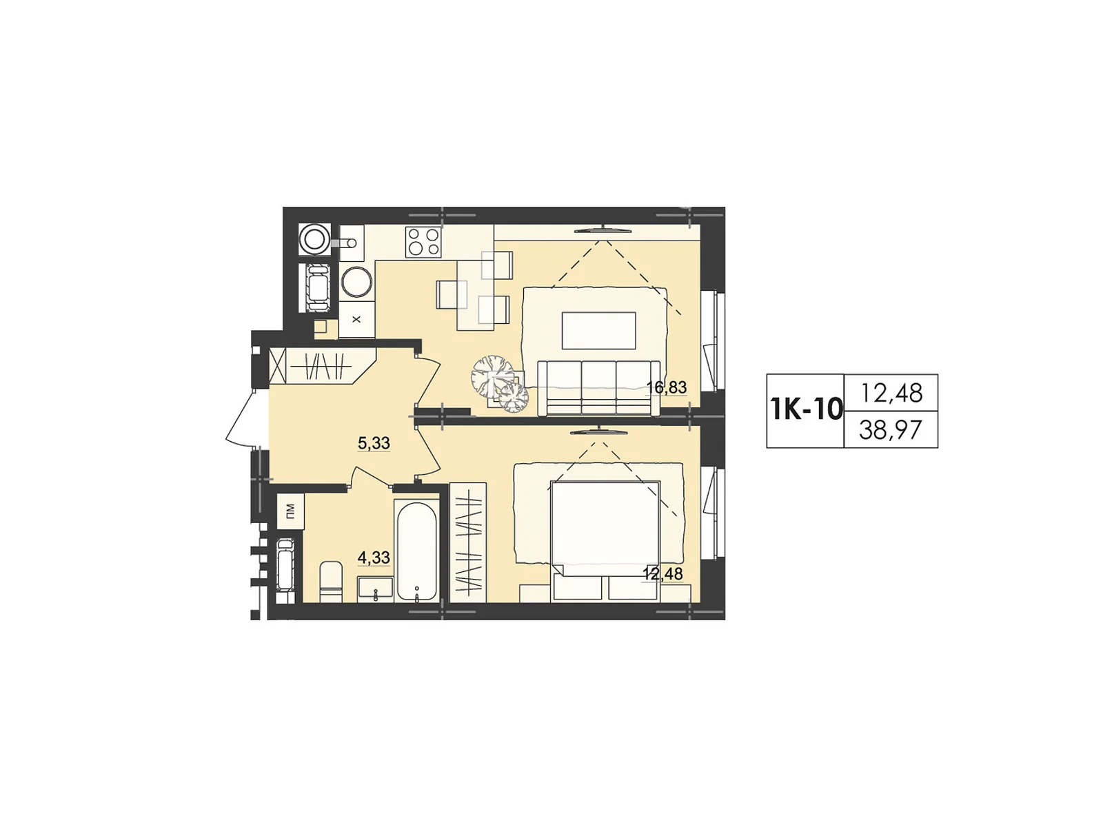 Продається 1-кімнатна квартира 38.97 кв. м у Чернівцях, цена: 42867 $