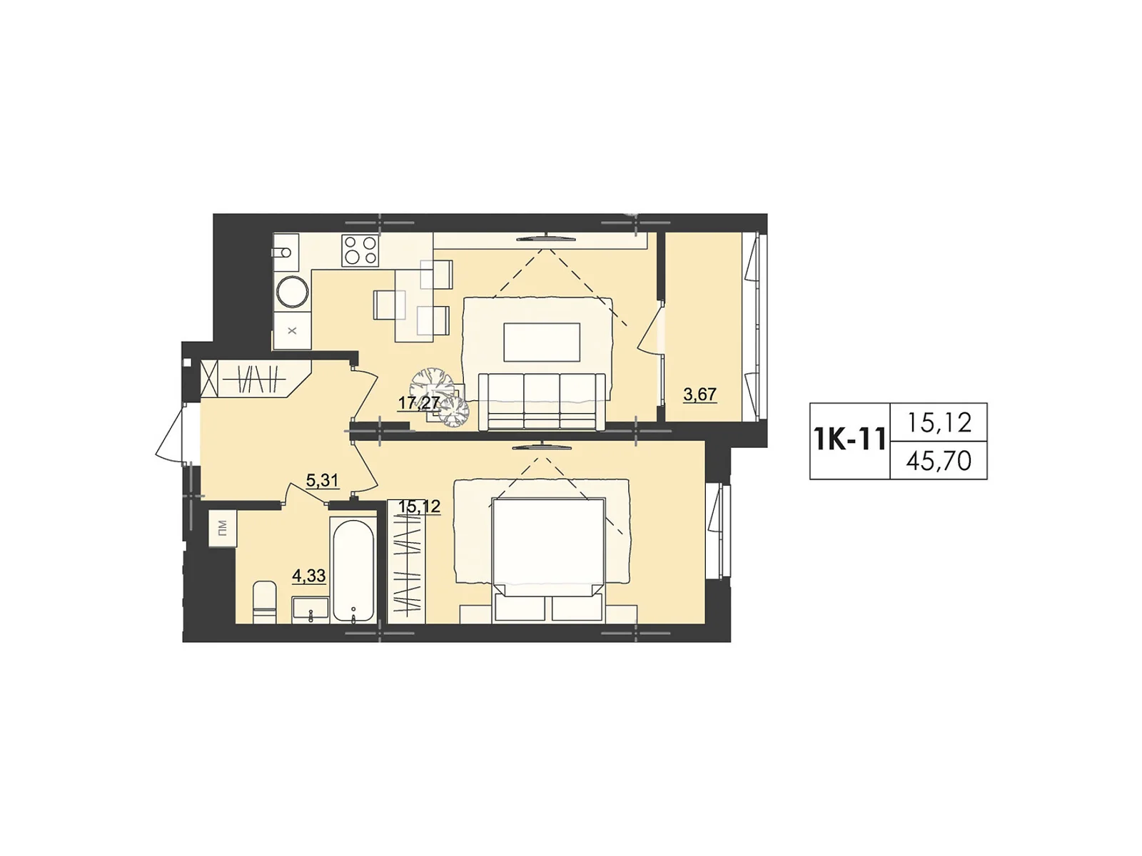 Продается 1-комнатная квартира 45.7 кв. м в Черновцах, цена: 51184 $