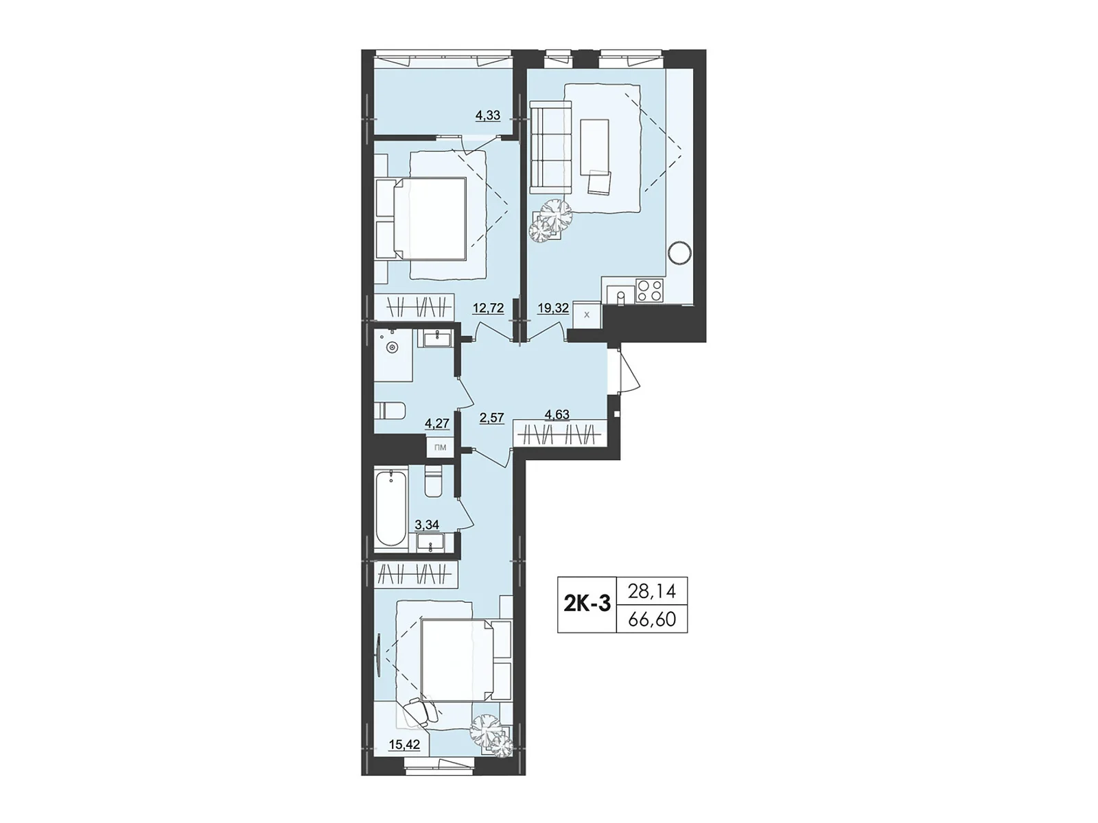 Продается 2-комнатная квартира 66.6 кв. м в Черновцах, цена: 73260 $