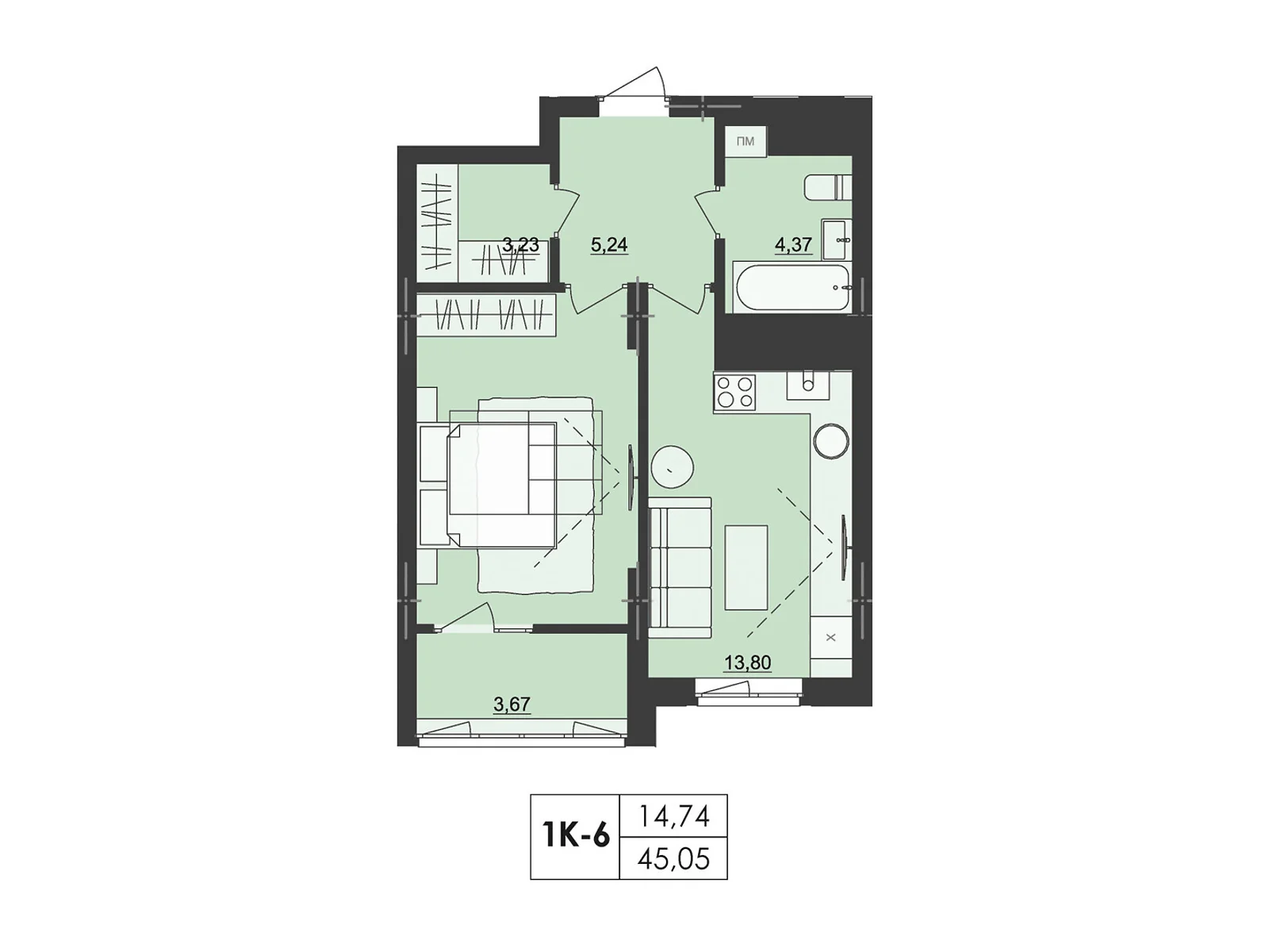 Продается 1-комнатная квартира 45.05 кв. м в Черновцах - фото 1