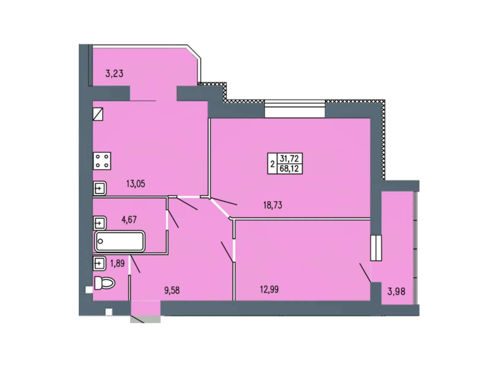 Продается 2-комнатная квартира 68.12 кв. м в Хмельницком, ул. Озерная, 14А