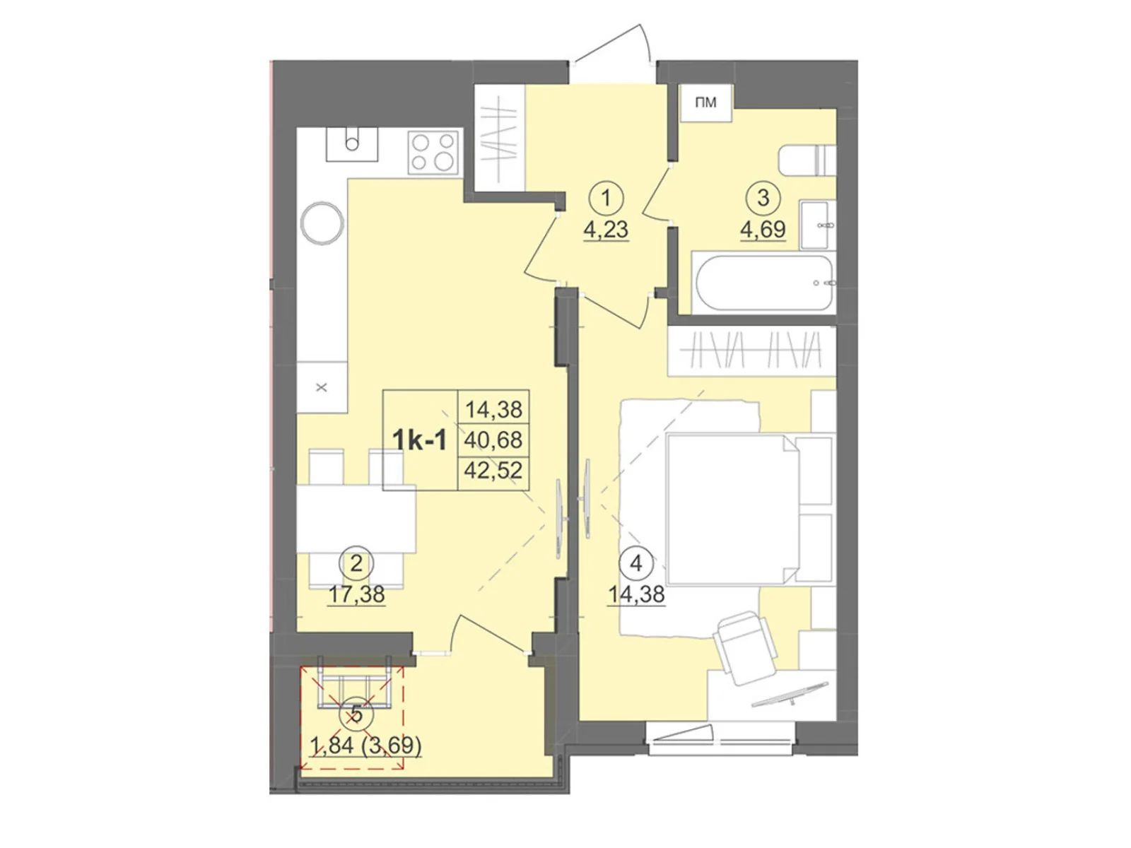 Продається 1-кімнатна квартира 45.06 кв. м у Чернівцях, цена: 48214 $