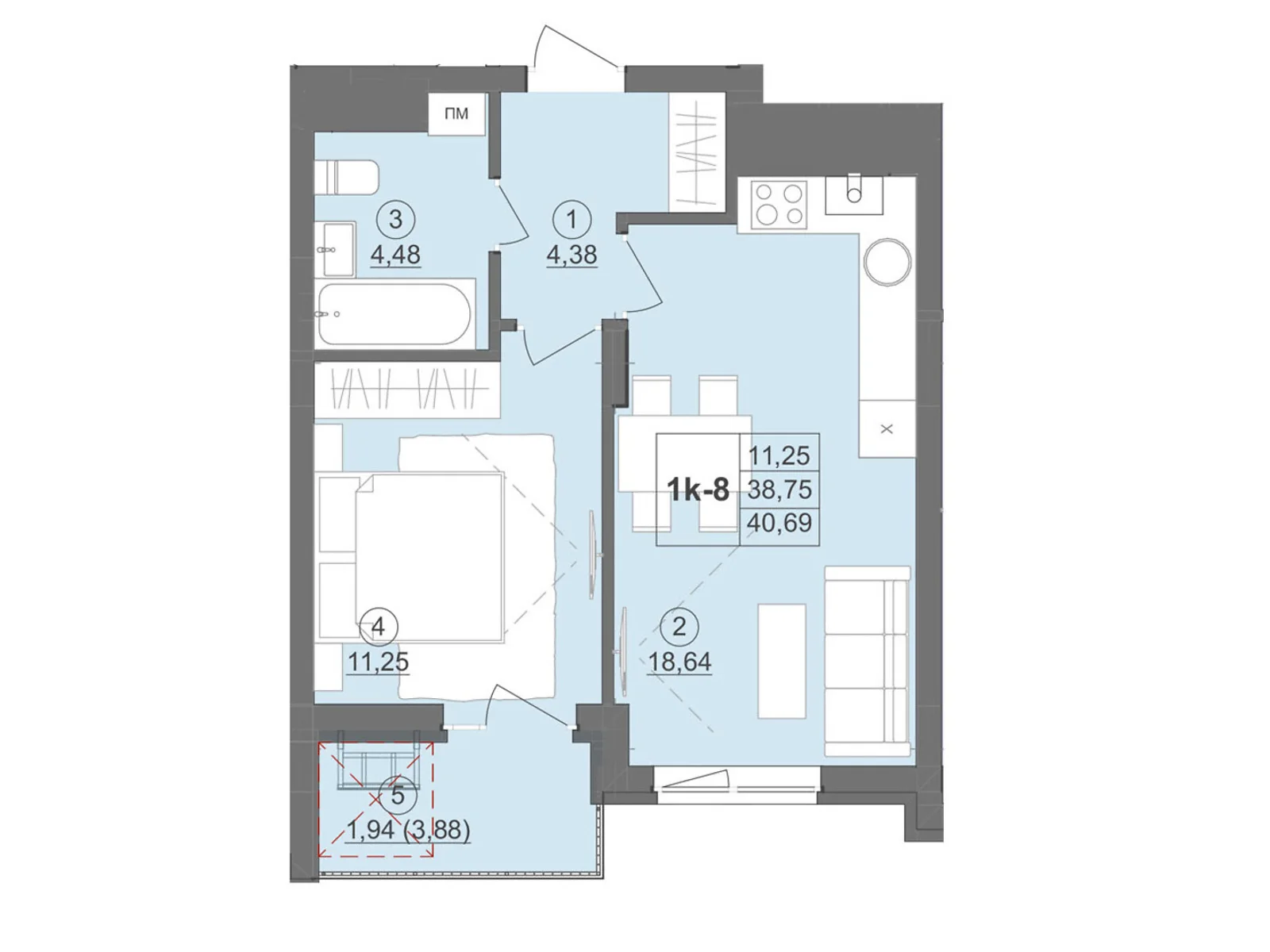 Продается 1-комнатная квартира 42.73 кв. м в Черновцах - фото 1