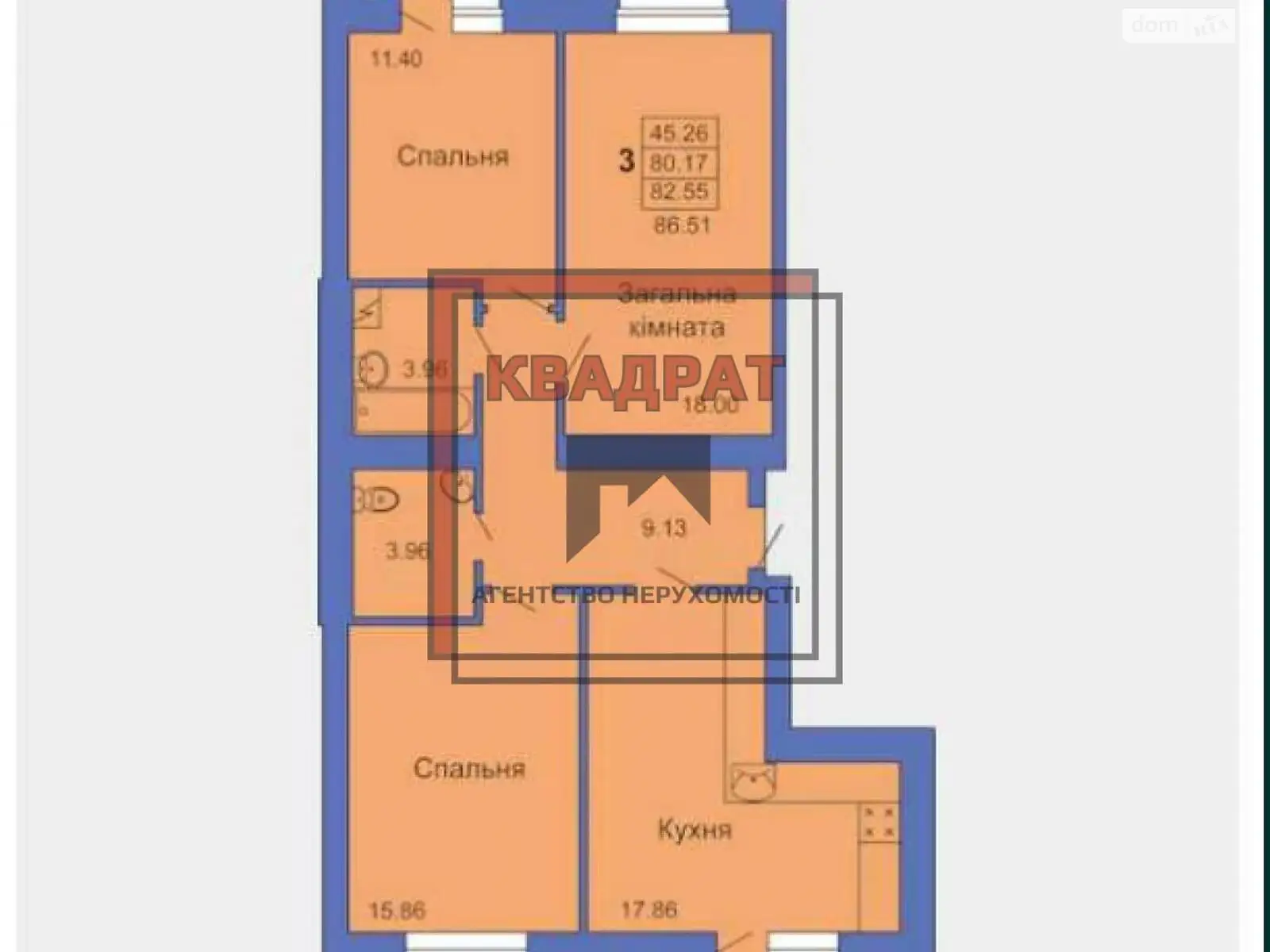 Продается 3-комнатная квартира 91.6 кв. м в Полтаве, пл. Павленковская