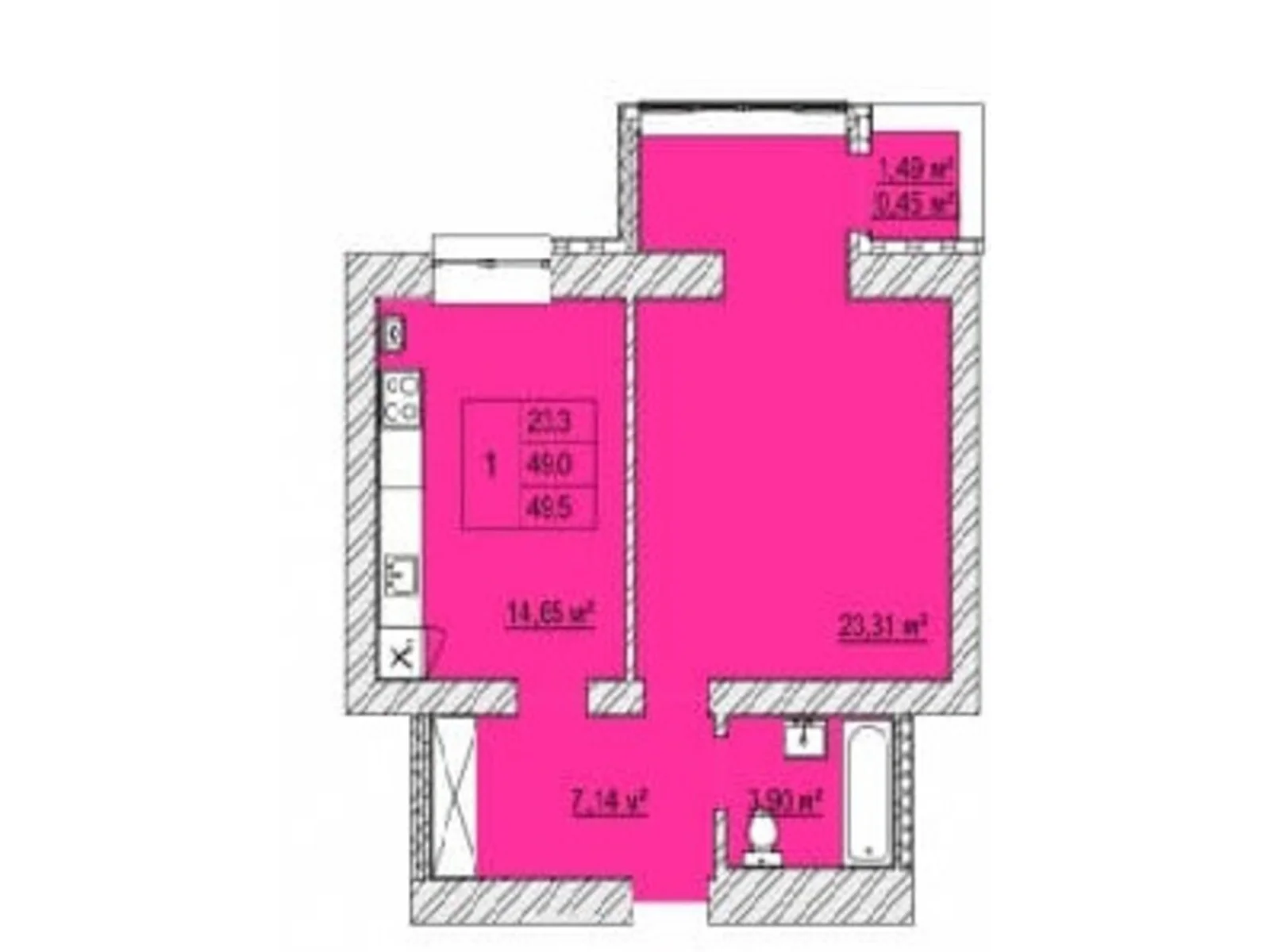 1-комнатная квартира 49.5 кв. м в Луцке, ул. Конякина, 3А, 3Б, 3В - фото 1