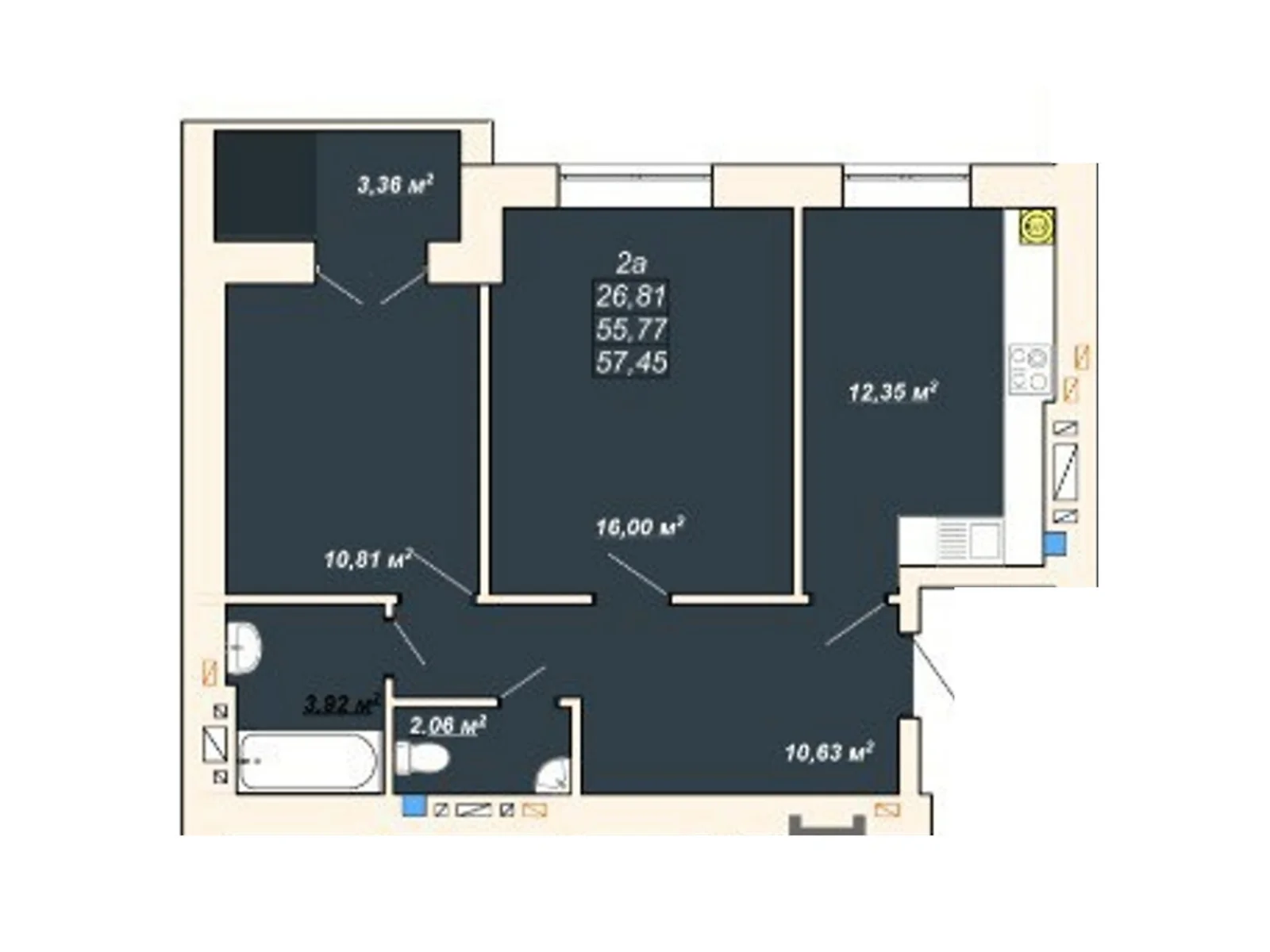 Продается 2-комнатная квартира 57.45 кв. м в Ивано-Франковске, ул. Ленкавского - фото 1