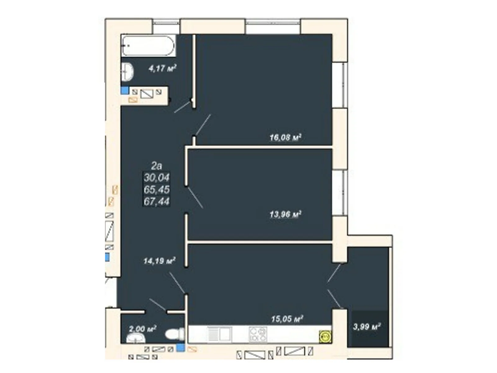 Продается 2-комнатная квартира 67.44 кв. м в Ивано-Франковске, ул. Ленкавского - фото 1