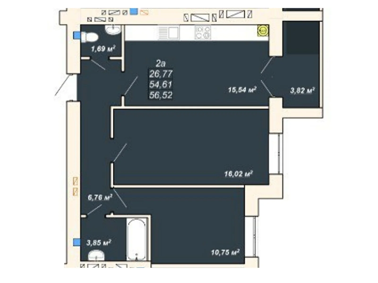 Продается 2-комнатная квартира 56.52 кв. м в Ивано-Франковске, ул. Ленкавского