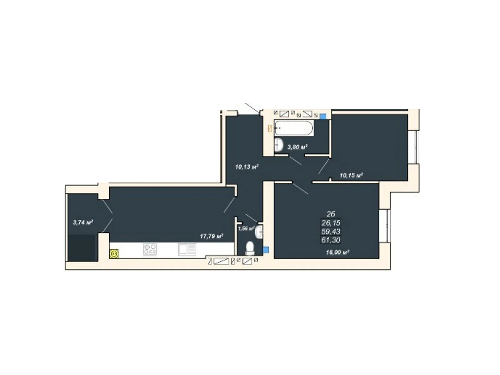 Продается 2-комнатная квартира 61.3 кв. м в Ивано-Франковске, ул. Ленкавского