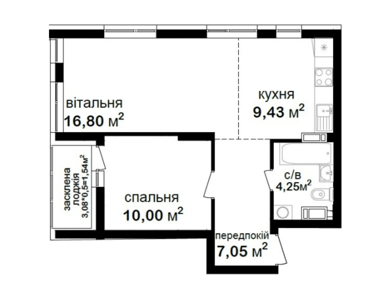 Продается 2-комнатная квартира 49.07 кв. м в Киеве, ул. Академика Заболотного, 152