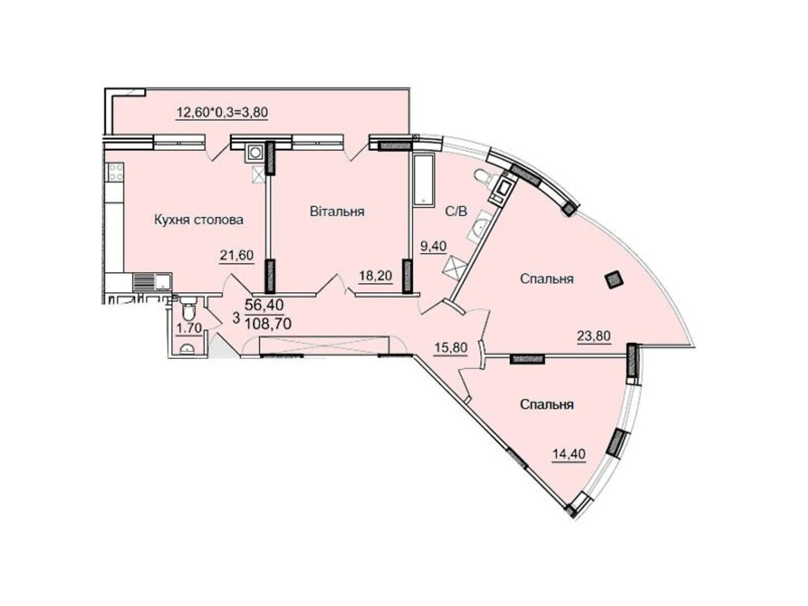 Продается 3-комнатная квартира 108.7 кв. м в Черновцах, ул. Герцена, 91