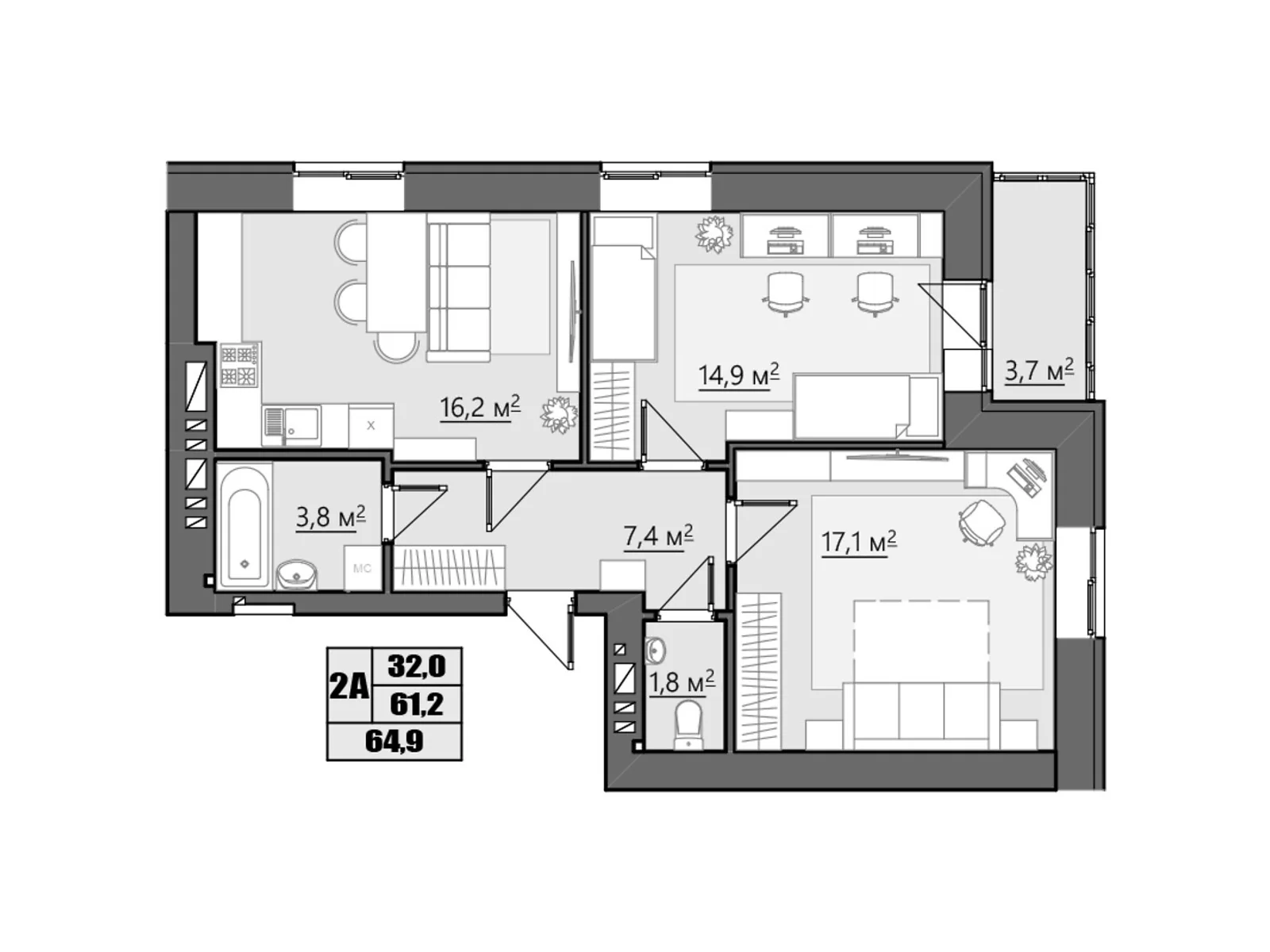 Продается 2-комнатная квартира 64.4 кв. м в Ровно, ул. Бориса Квашенко, 2 - фото 1