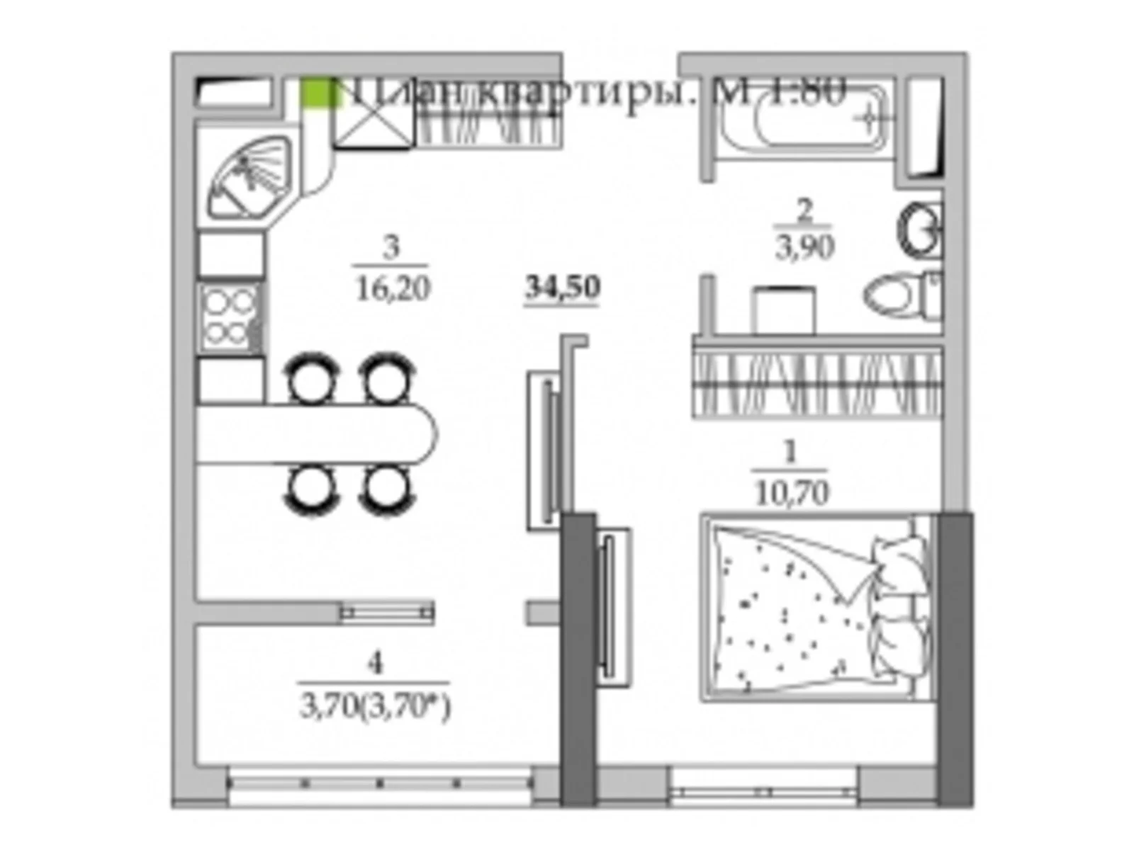 Продается 1-комнатная квартира 34.5 кв. м в Лиманке, ул. Спортивная