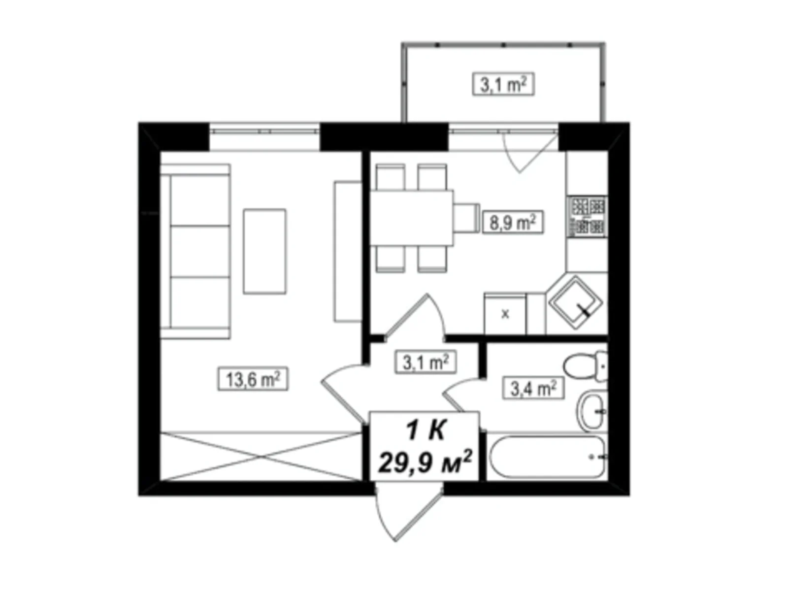 Продається 1-кімнатна квартира 29.9 кв. м у Києво-Святошинську, цена: 19508 $
